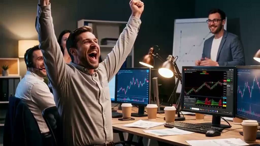 Elite Trader Celebrating a Winning Trade at Alpha Quant Systems